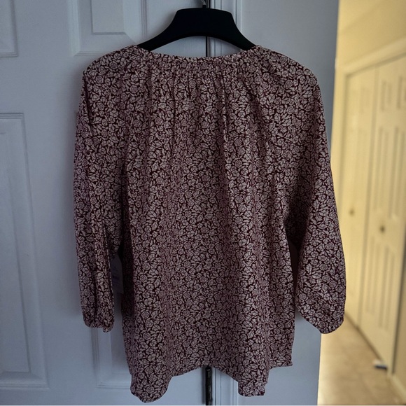 Time and Tru Women's XL Blouse NWT Red Floral Cotton Button Front 3/4 Sleeve Top - Picture 10 of 13